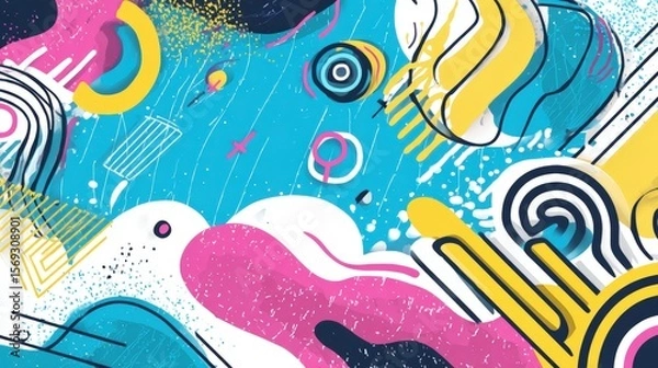 Obraz Vibrant abstract design featuring colorful shapes and patterns against a blue background