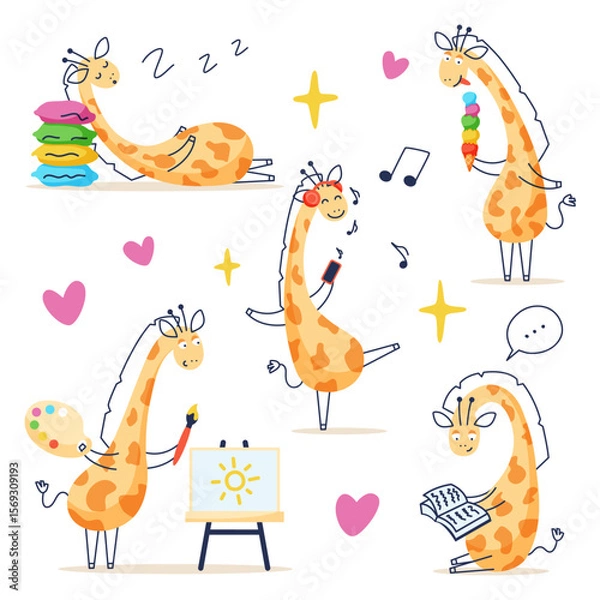 Fototapeta vector set of giraffe character in different poses