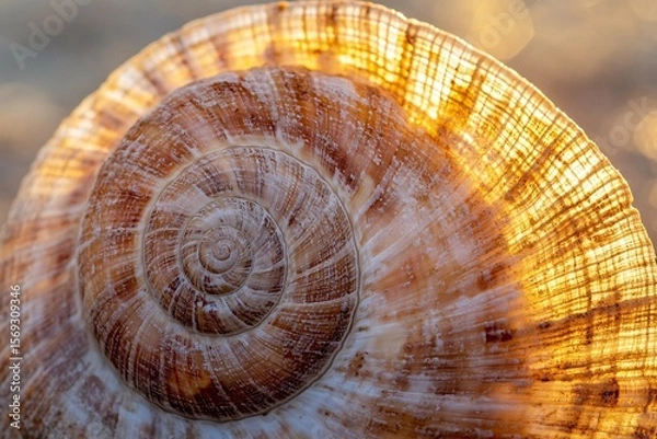 Fototapeta Seashell Spiral Patterns in Golden Hour Light