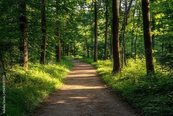 Fototapeta Quiet Forest Trail Under Summer Sunlight
