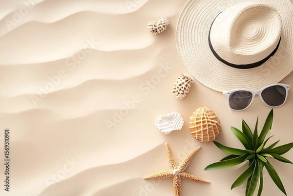 Fototapeta Minimalist Beach Scene with Sandy Background and Elements