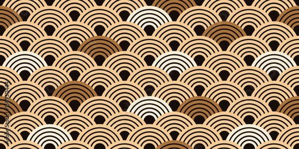 Fototapeta Gold Chinese New Year Wrapping paper template design. Luxury gold scales  seamless trellis. Vector illustration for wrap holiday background textile wallpaper print. EPS 10