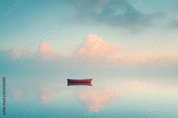 Fototapeta Boat on a Tranquil Sea Under a Gentle Sky
