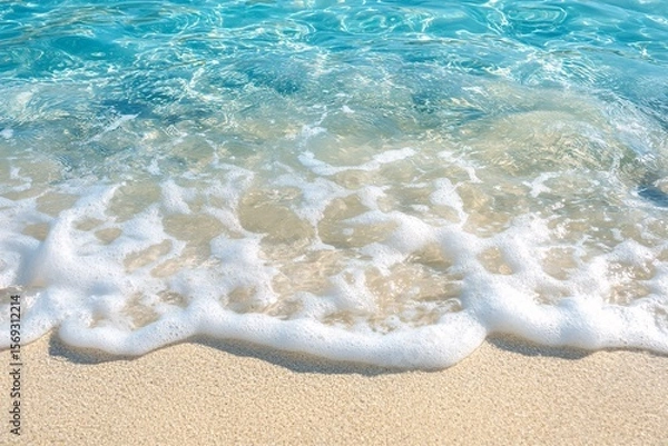 Fototapeta Crystal-Clear Ocean Water with Waves Lapping Against the Shore