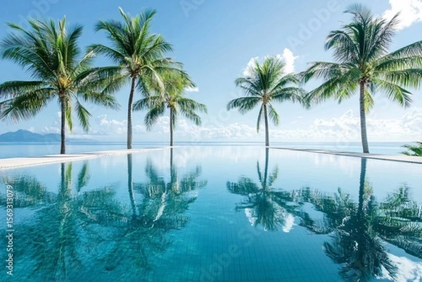 Fototapeta Calm Lagoon Reflecting Palm Trees
