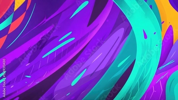 Obraz Vibrant abstract digital art featuring flowing purple and teal shapes against a dark background