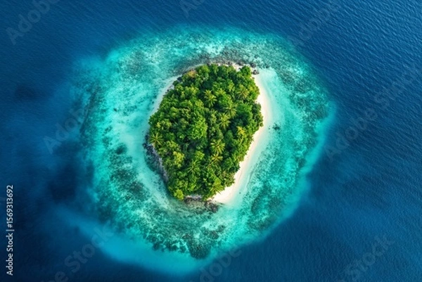 Fototapeta Aerial View of a Tropical Island Surrounded by Turquoise Sea