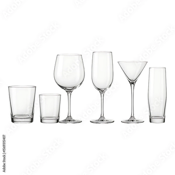 Fototapeta empty wine glass isolated,Minimalist Transparent Drinking Glasses on White