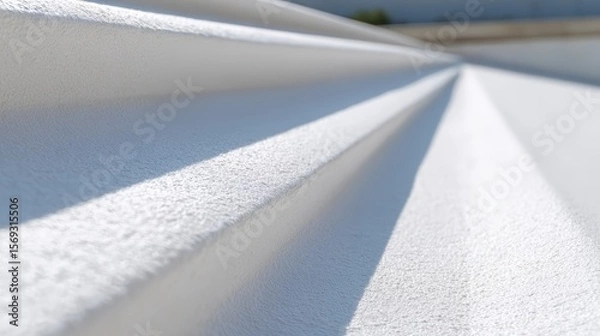 Fototapeta Close-up view of white tpo roof with smooth surface and angled lines.