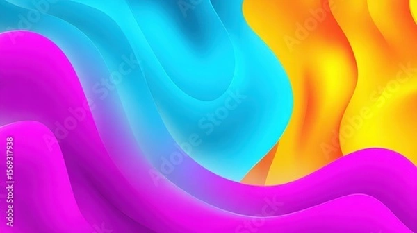 Obraz Vibrant Abstract Waves of Blue, Pink, and Yellow Flowing Together in a Colorful Background