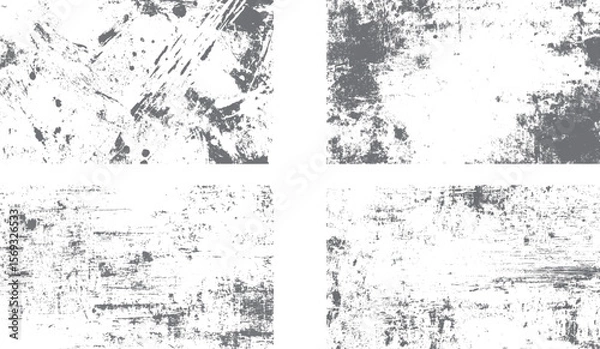 Fototapeta overlay textures set with urban grunge spray paint scratches and ink splatter for edgy design projects, distressed black grain overlay texture featuring old damage.