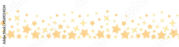 Fototapeta Seamless watercolor border with yellow stars isolated on white background. Cute night sky repeatable ornament in simple naive style perfect for nursery design, wall art, cards and children's products.