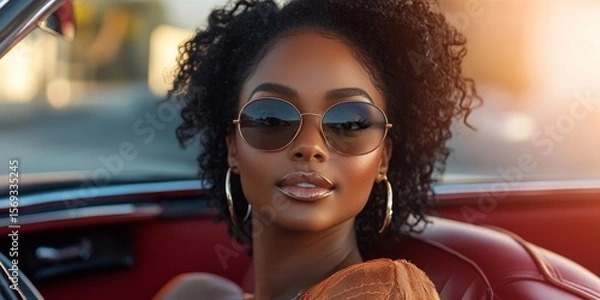 Fototapeta Empowered journey: A confident woman takes the wheel,  the freedom, independence, and adventure of driving with grace and style, Generative AI