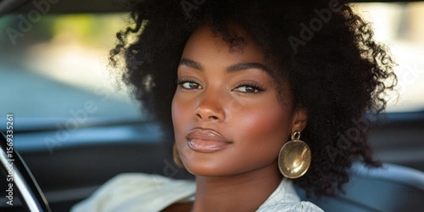 Fototapeta Empowered journey: A confident woman takes the wheel,  the freedom, independence, and adventure of driving with grace and style, Generative AI