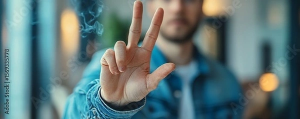 Fototapeta Person showing hand sign to reject cigarettes, motivating others to quit smoking for a healthier lifestyle, Generative AI
