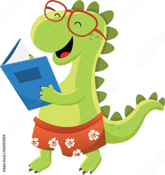 Obraz Cute Dinosaur Reading Book With Joy