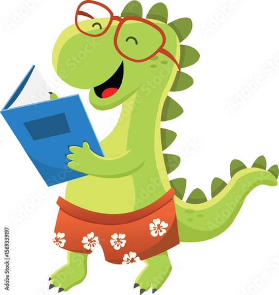 Obraz Cute Dinosaur Reading Book With Joy