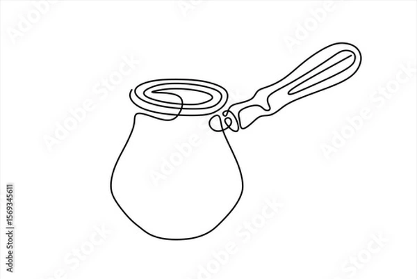 Obraz Turkish Coffee Continuous Line Illustration. Editable stroke. Hand drawn one line vector. 