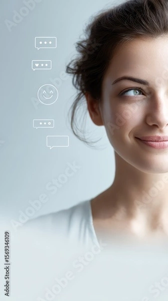 Fototapeta Sarcastic Awareness close up of smirking face with raised eyebrow focus on copy space playful witty tones Double exposure silhouette with speech bubbles and irony symbols