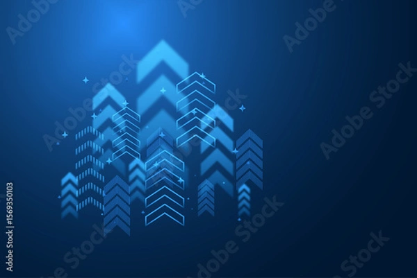 Fototapeta business arrow up growth technology on grid line dark blue background. graph stock market trading investment. chart trend profit income