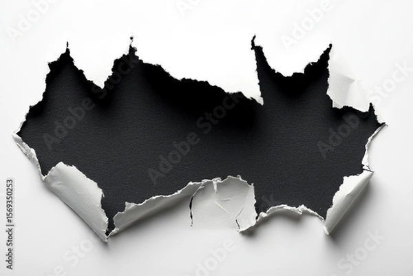Fototapeta Torn paper revealing black background with jagged edges