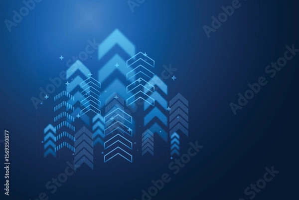 Fototapeta business arrow up growth technology on grid line dark blue background. graph stock market trading investment. chart trend profit income