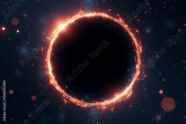 Fototapeta Black Hole with Orange Halo of Light in Starry Space


