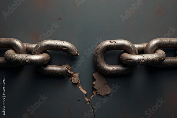 Fototapeta Aged and Damaged Chain Links Showing Rust and Breakage

