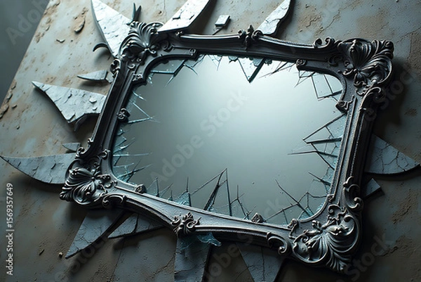 Fototapeta Broken Mirror with Shattered Pieces Scattered Around

