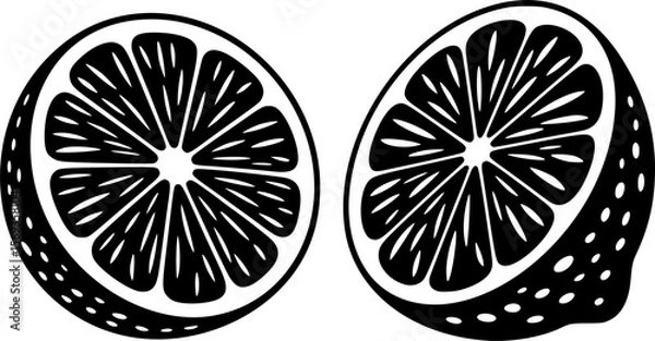 Fototapeta Bold silhouette of sliced lemon wedge in low-poly linocut style, perfect for summer decor, citrus branding, and modern art print