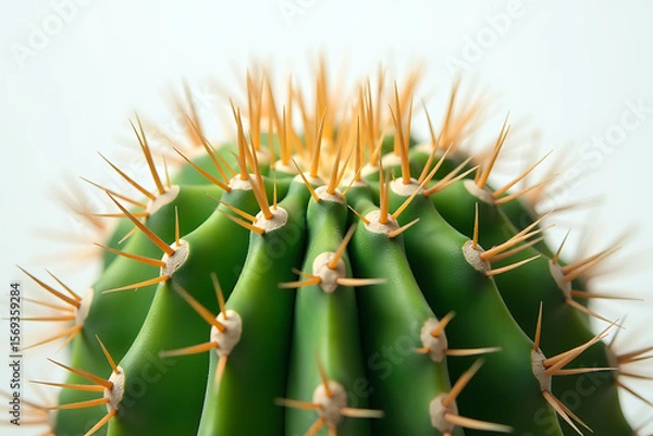 Fototapeta Close-Up of Cactus with Yellow Thorns Isolated on White


