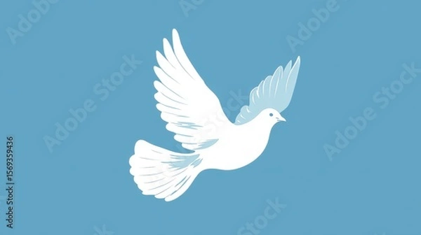 Fototapeta A white dove on light blue represents peace worldwide. A clean flat vector suited for logos, banners, and emblems. 