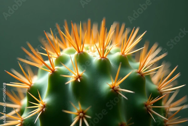 Fototapeta Close-Up of Cactus with Orange Thorns Against Black Backdrop

