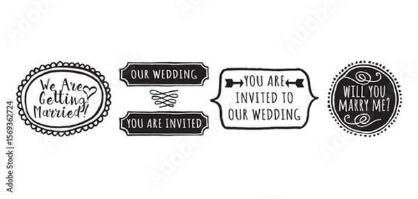 Fototapeta Luxury wedding invitation stickers background vector. Minimal hand drawn stickers for wedding invitations. Design for wedding