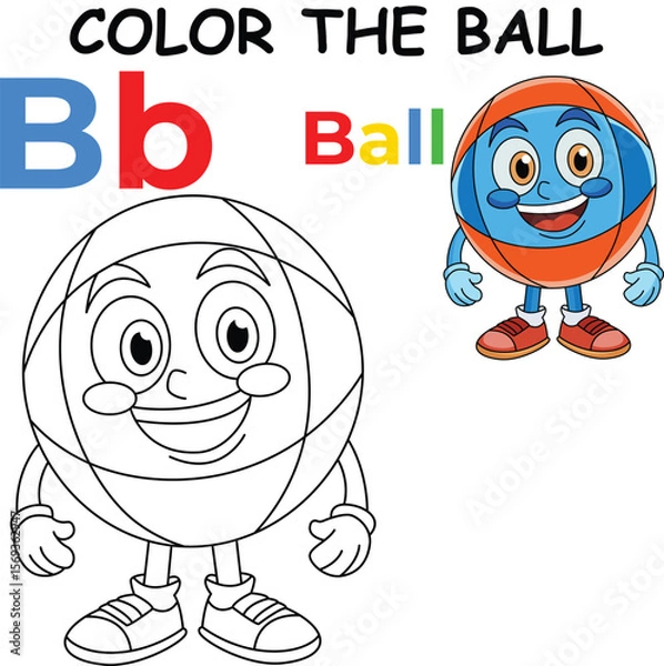 Fototapeta "B for Ball Coloring Worksheet for Kids – AI Inspired Concept Hand Drawn Vector in Illustrator"