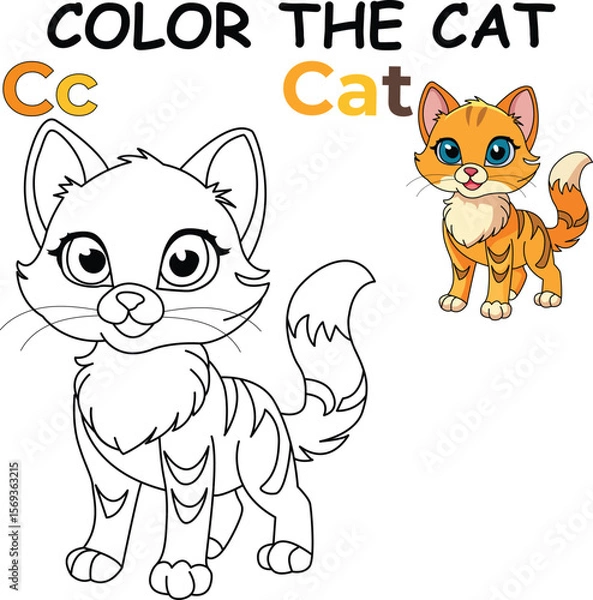 Fototapeta "C for Cat Coloring Worksheet for Preschool – AI Inspired Concept Hand Drawn Vector in Illustrator"