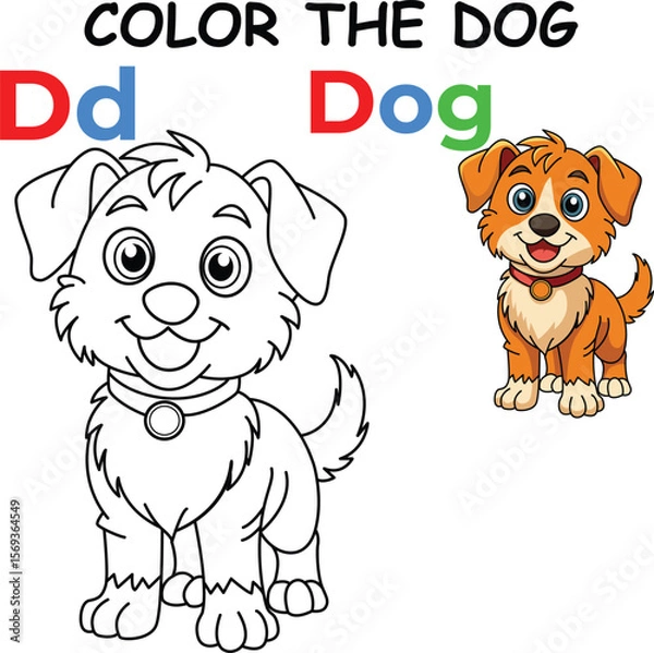 Fototapeta "D for Dog Coloring Worksheet for Preschool – AI Inspired Concept Hand Drawn Vector in Illustrator"