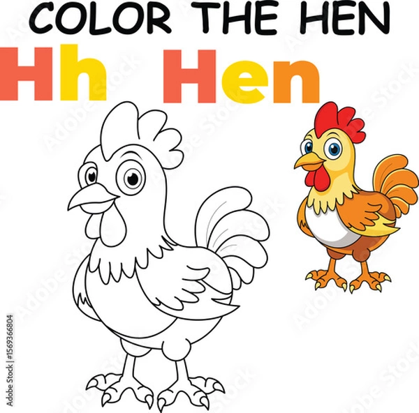Fototapeta  H for Hen Coloring Worksheet for Preschool – AI Inspired Concept Hand Drawn Vector in Illustrator