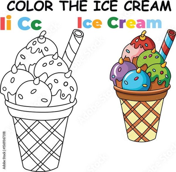 Fototapeta I for Ice Cream Coloring Worksheet for Preschool – AI Inspired Concept Hand Drawn Vector in Illustrator