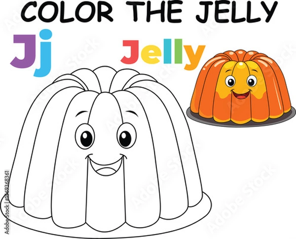 Fototapeta J for Jelly Coloring Worksheet for Preschool – AI Inspired Concept Hand Drawn Vector in Illustrator