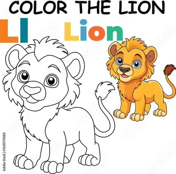 Fototapeta L for Lion Coloring Worksheet for Preschool – AI Inspired Concept Hand Drawn Vector in Illustrator