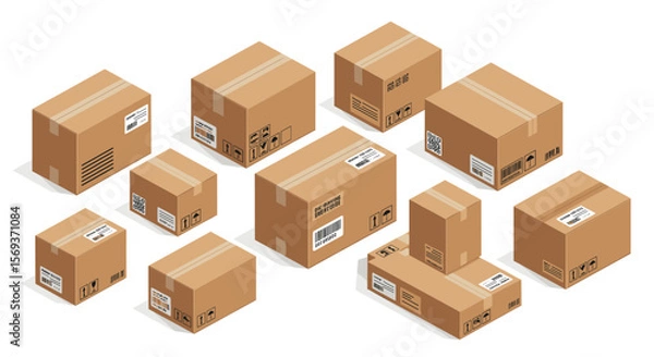 Obraz Isometric shipping boxes vector illustration for packaging and logistics design