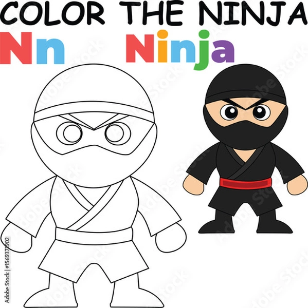 Fototapeta N for Ninja Coloring Worksheet for Preschool – AI Inspired Concept Hand Drawn Vector in Illustrator