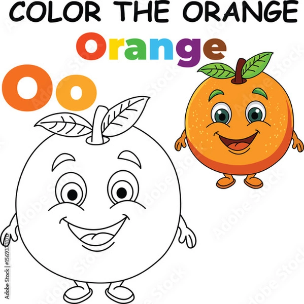 Fototapeta O for Orange Coloring Worksheet for Preschool – AI Inspired Concept Hand Drawn Vector in Illustrator