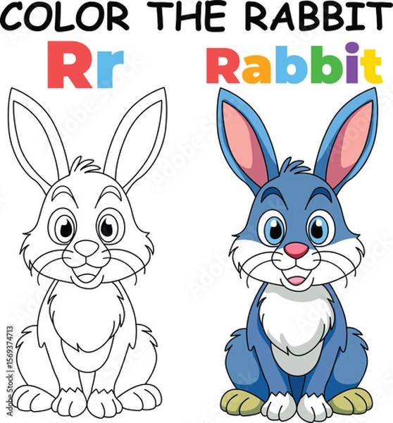 Fototapeta R for Rabbit Coloring Worksheet for Preschool – AI Inspired Concept Hand Drawn Vector in Illustrator
