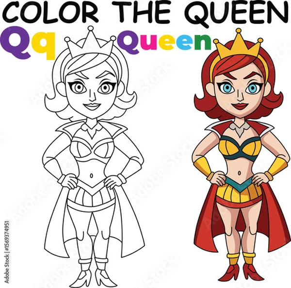 Fototapeta Q for Queen Coloring Worksheet for Preschool – AI Inspired Concept Hand Drawn Vector in Illustrator