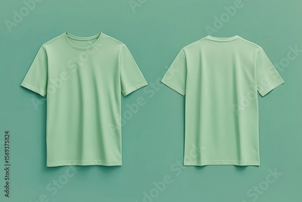 Obraz plain mint green t-shirt mockups, front and back views for apparel design presentations
