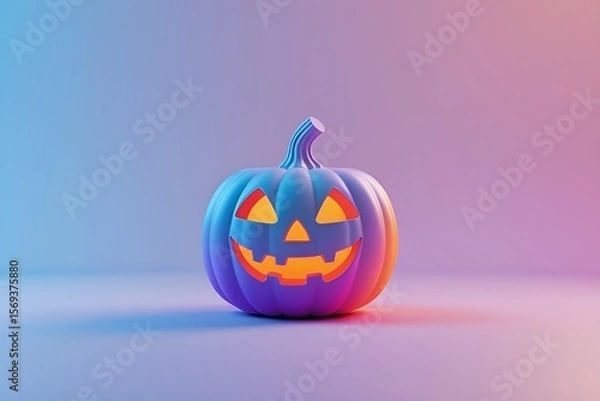 Obraz Colorful Gradient Jack-o'-Lantern on Pastel Background | 3D Halloween Pumpkin Art