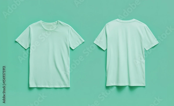 Obraz plain mint green t-shirt mockups, front and back views for apparel design presentations