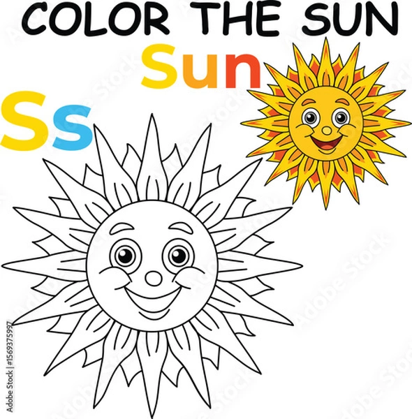 Fototapeta S for Sun Coloring Worksheet for Preschool – AI Inspired Concept Hand Drawn Vector in Illustrator